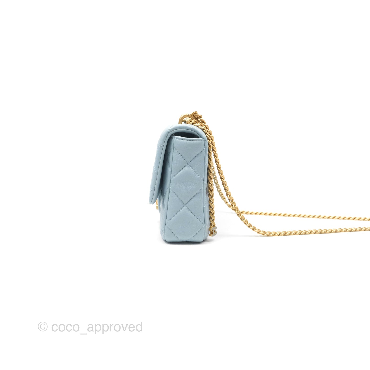 Chanel Quilted Enamel Pending CC Small Square Flap Baby Blue Lambskin 22P