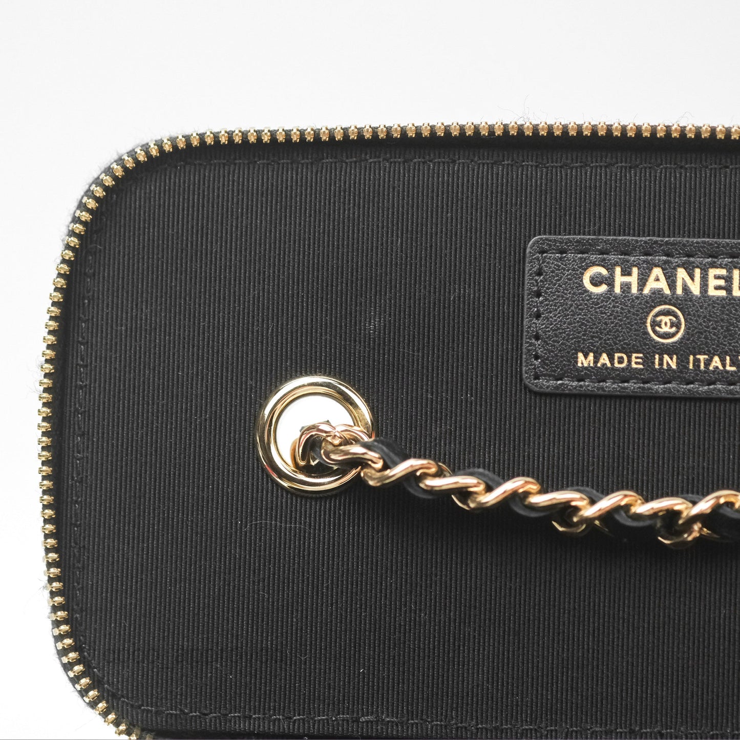 Chanel Vanity Rectangular Camellia Embossed Black Lambskin Gold Hardware 21S