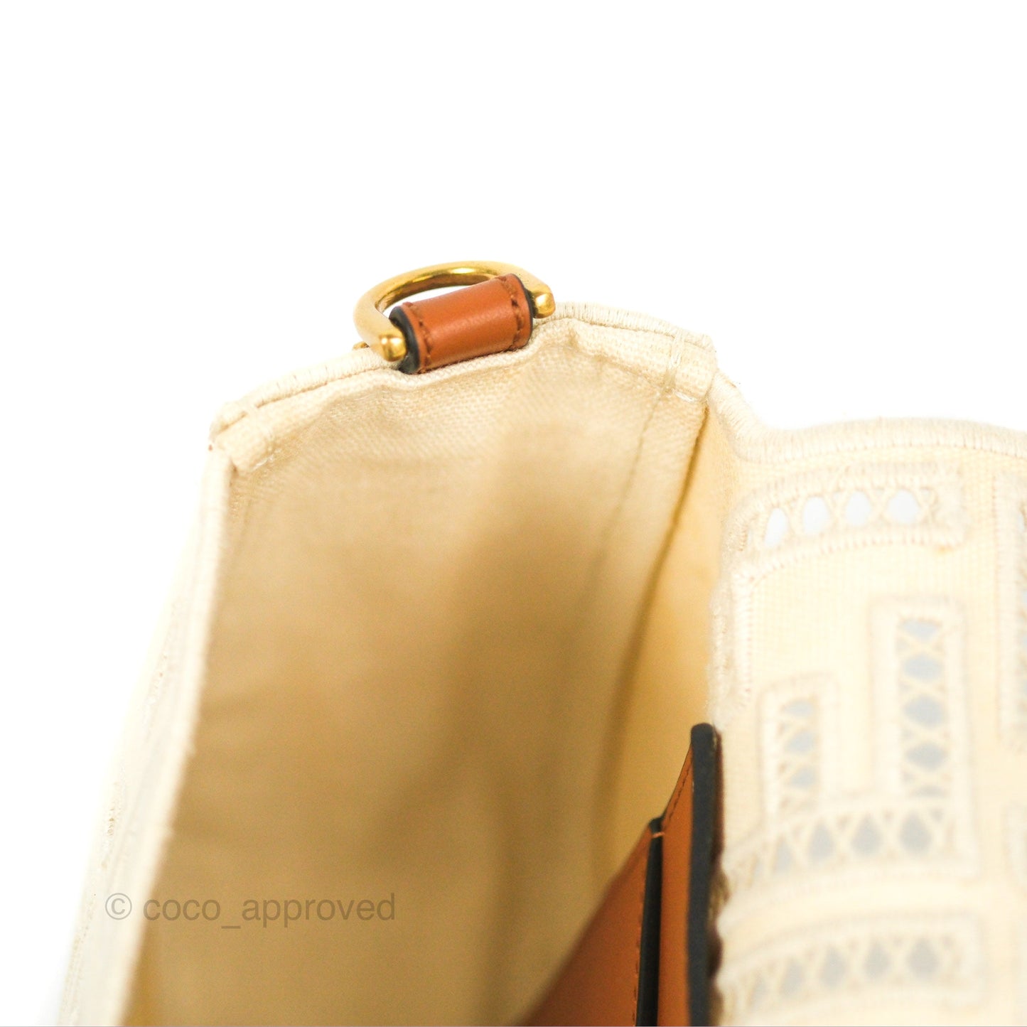Fendi Medium FF Ajour Embroidery Baguette Bag Ivory Canvas