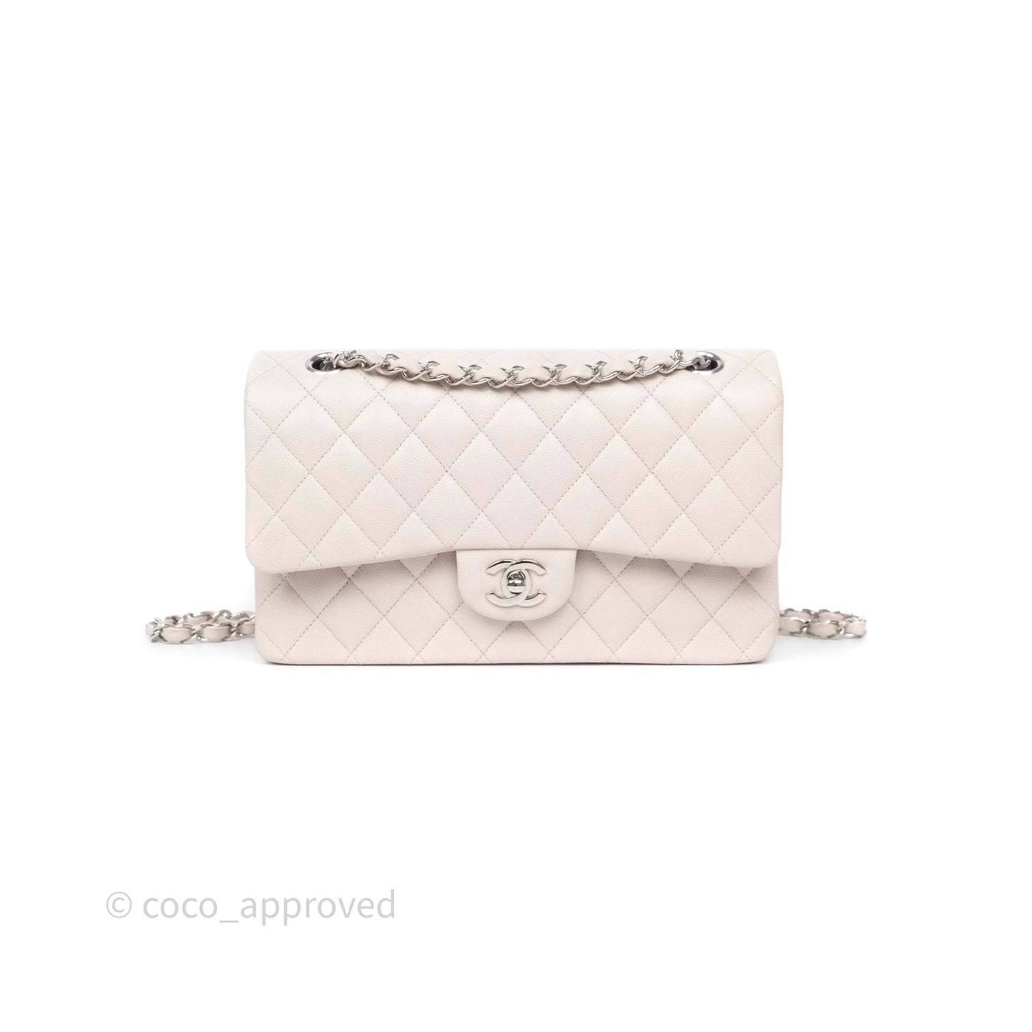 Chanel Classic M/L Medium Flap Quilted Stone Ivory Caviar Silver Hardware
