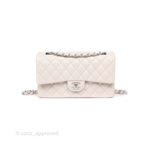 Chanel Classic M/L Medium Flap Quilted Stone Ivory Caviar Silver Hardware