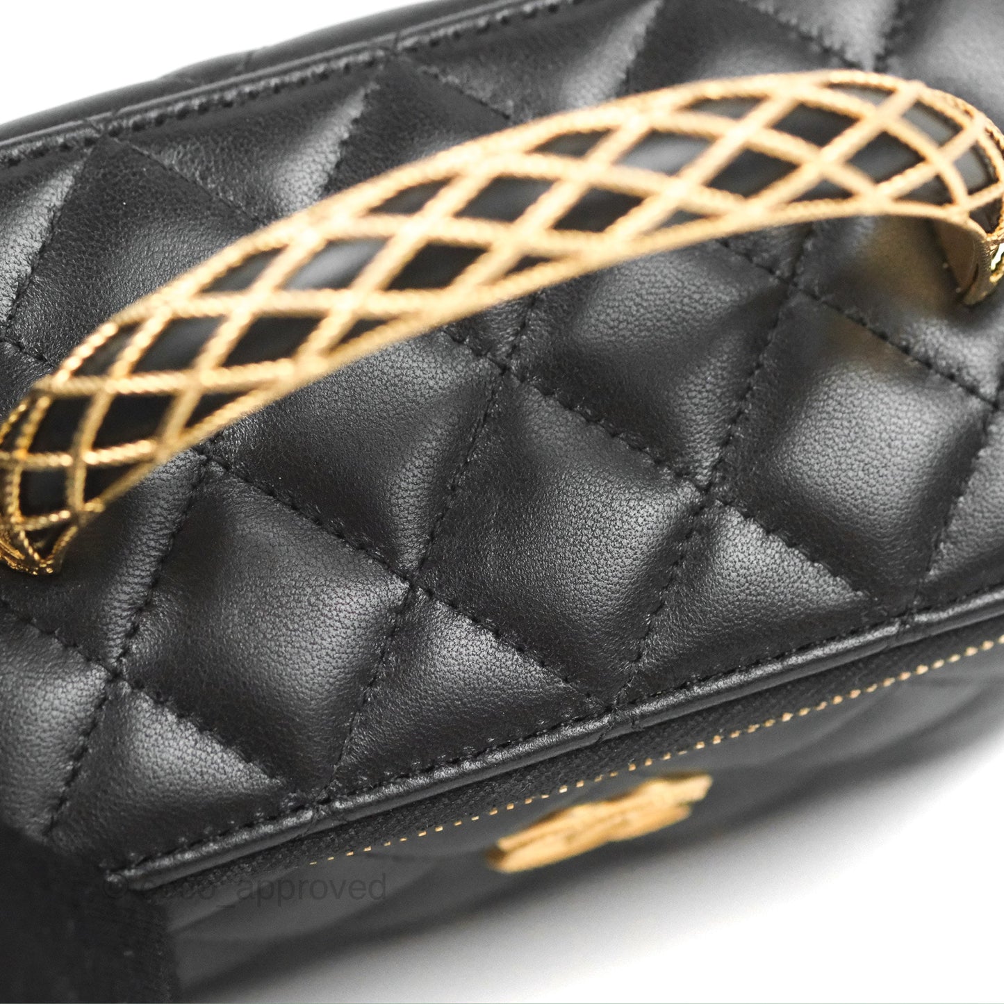 Chanel Metal Handle Vanity Rectangular Black Lambskin Gold Hardware 23A