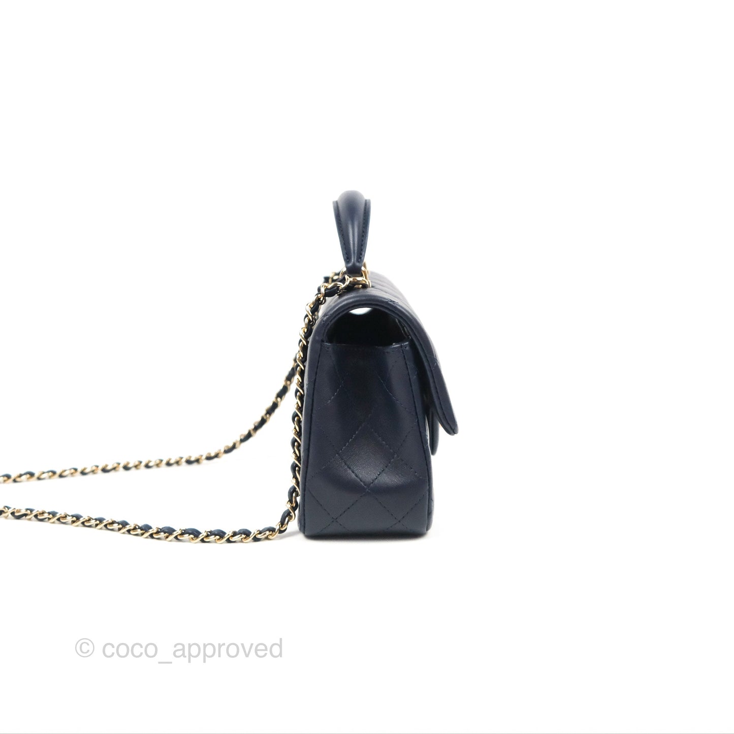 Chanel Top Handle Mini Rectangular Flap Bag Navy Lambskin Gold Hardware