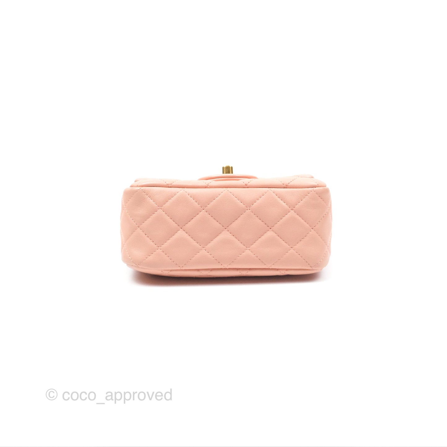Chanel Pearl Crush Mini Square Quilted Peach Beige Lambskin Aged Gold Hardware