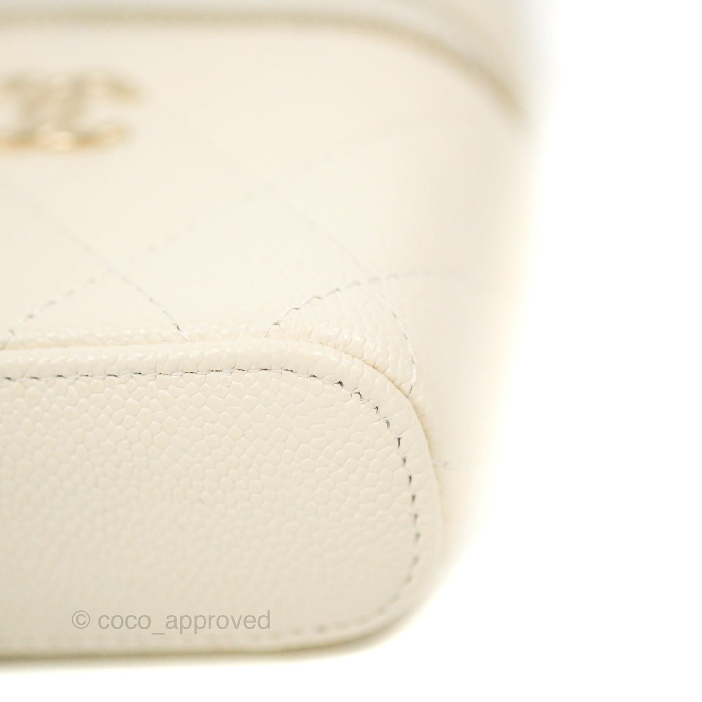 Chanel Quilted Small Handle With Care Vanity Case With Chain White Caviar Gold Hardware