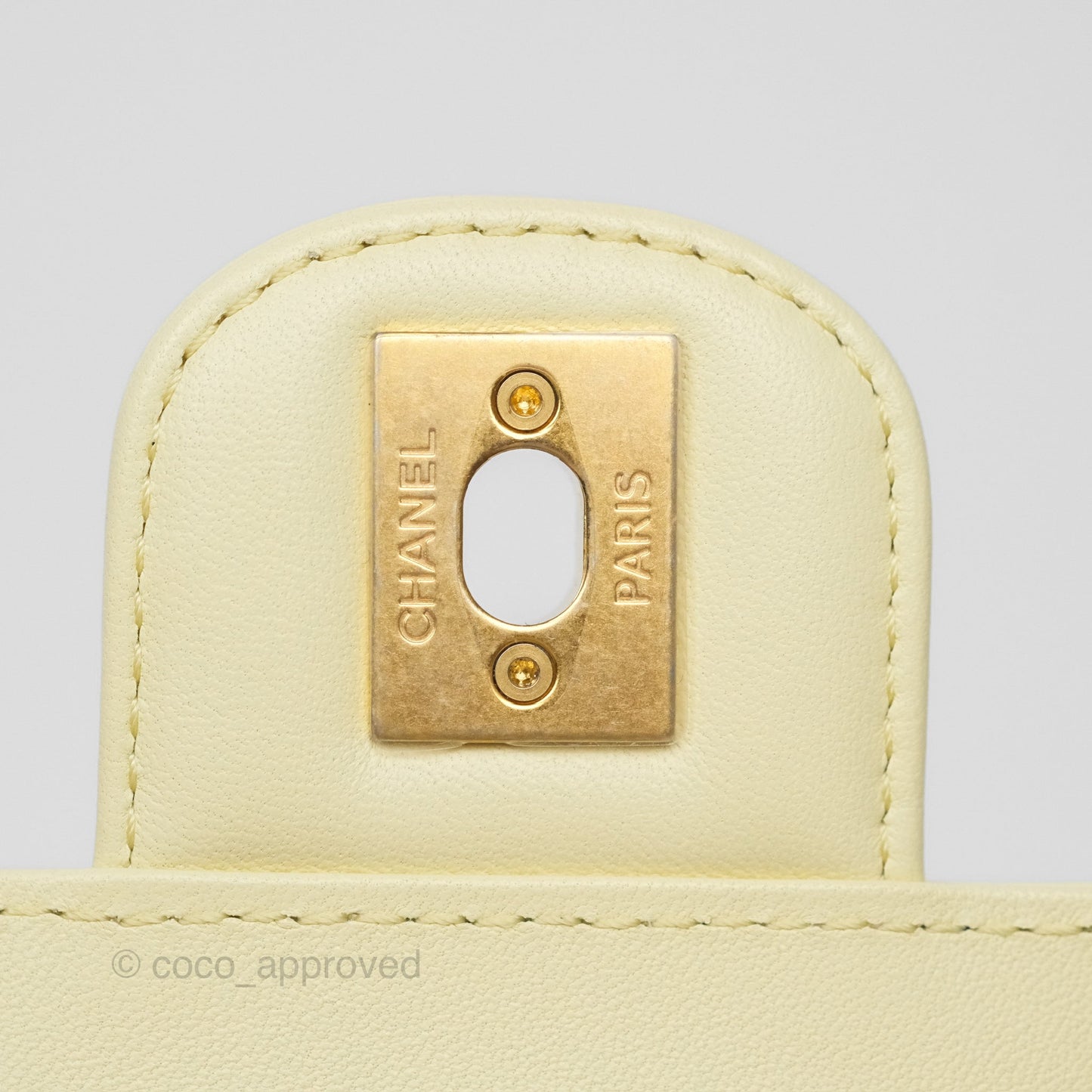 Chanel Crush Top Handle Flap Bag Yellow Lambskin Aged Gold Hardware