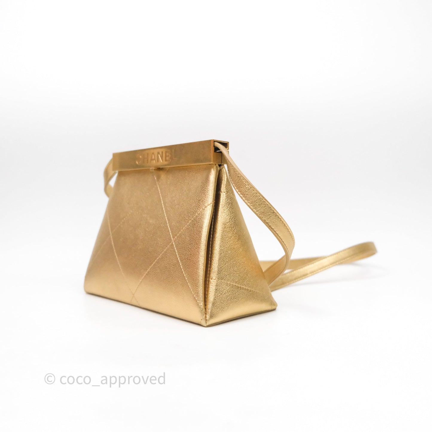 Chanel Calfskin Kiss Lock Frame Gold Bag