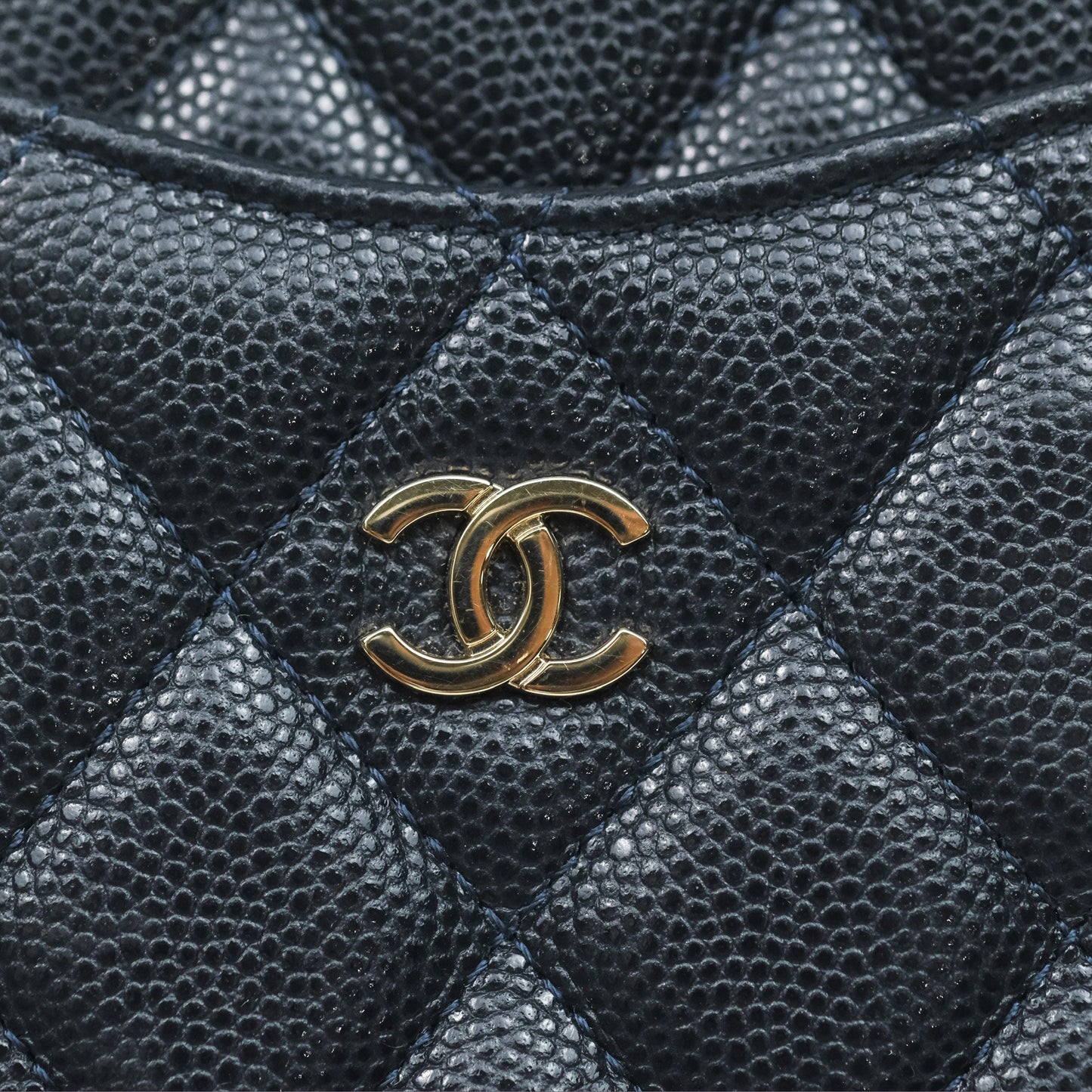Chanel Classic Flat Navy Caviar Wallet Pouch Gold Hardware
