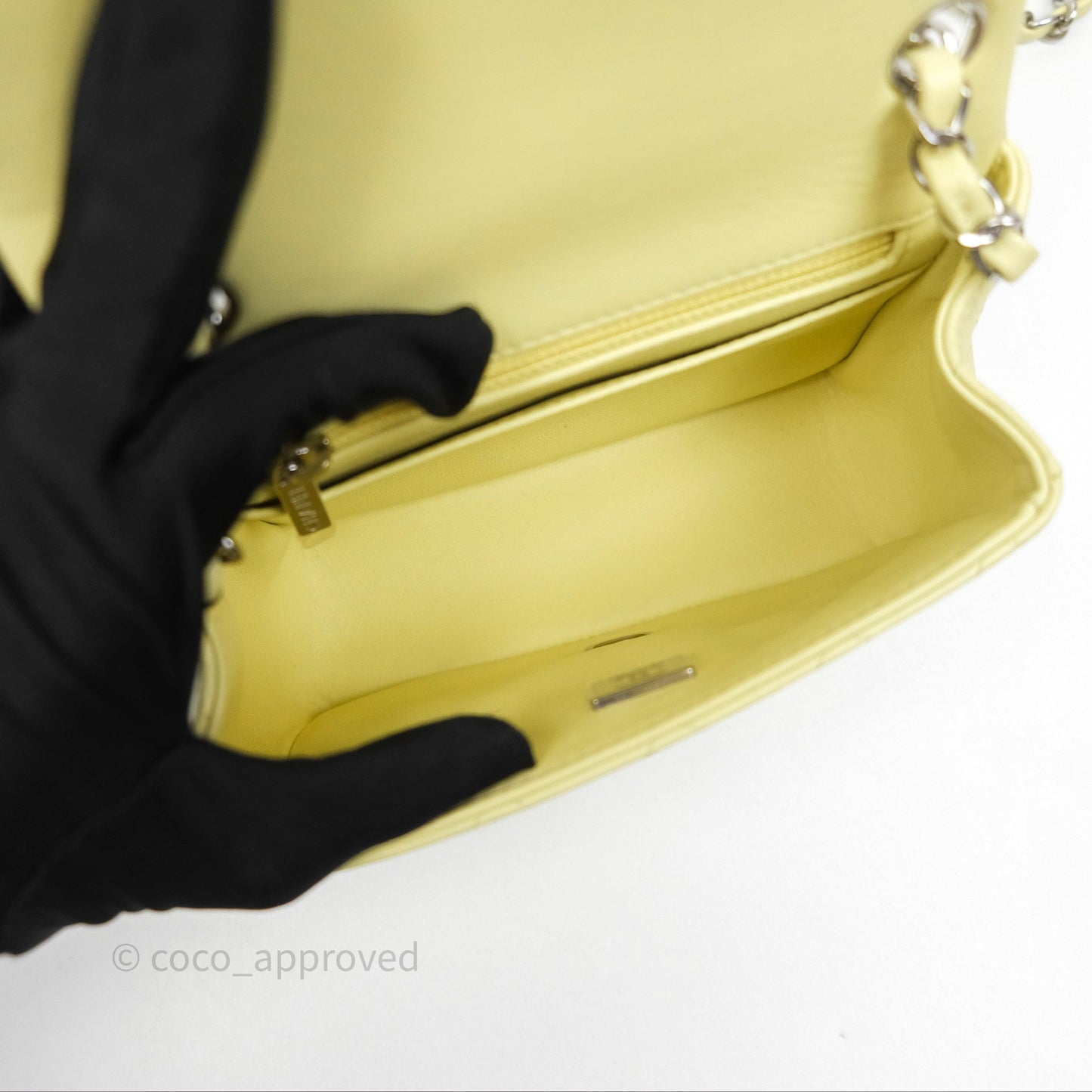 Chanel Mini Square Flap Quilted Yellow Lambskin Silver Hardware