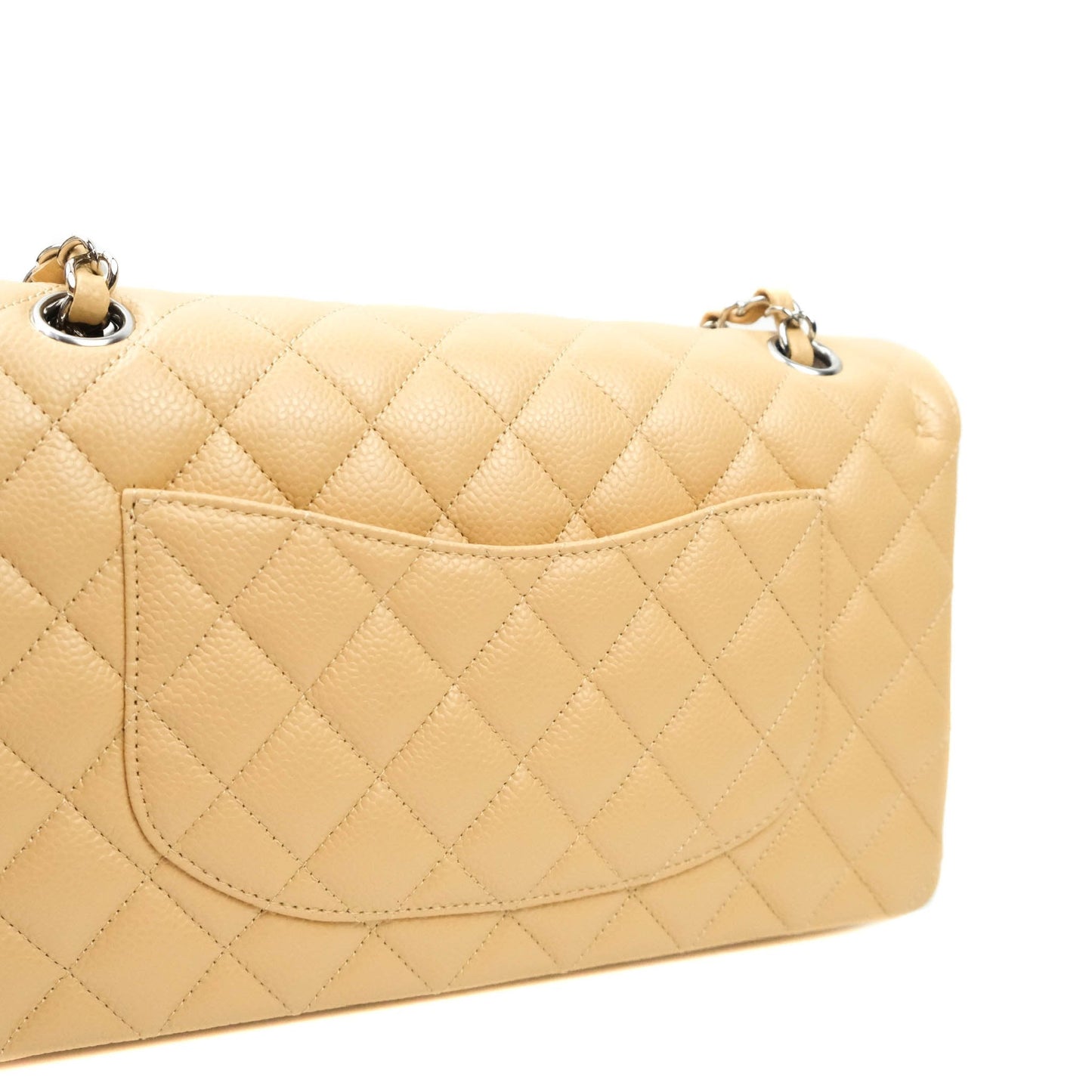 Chanel Classic M/L Medium Double Flap Beige Caviar Silver Hardware