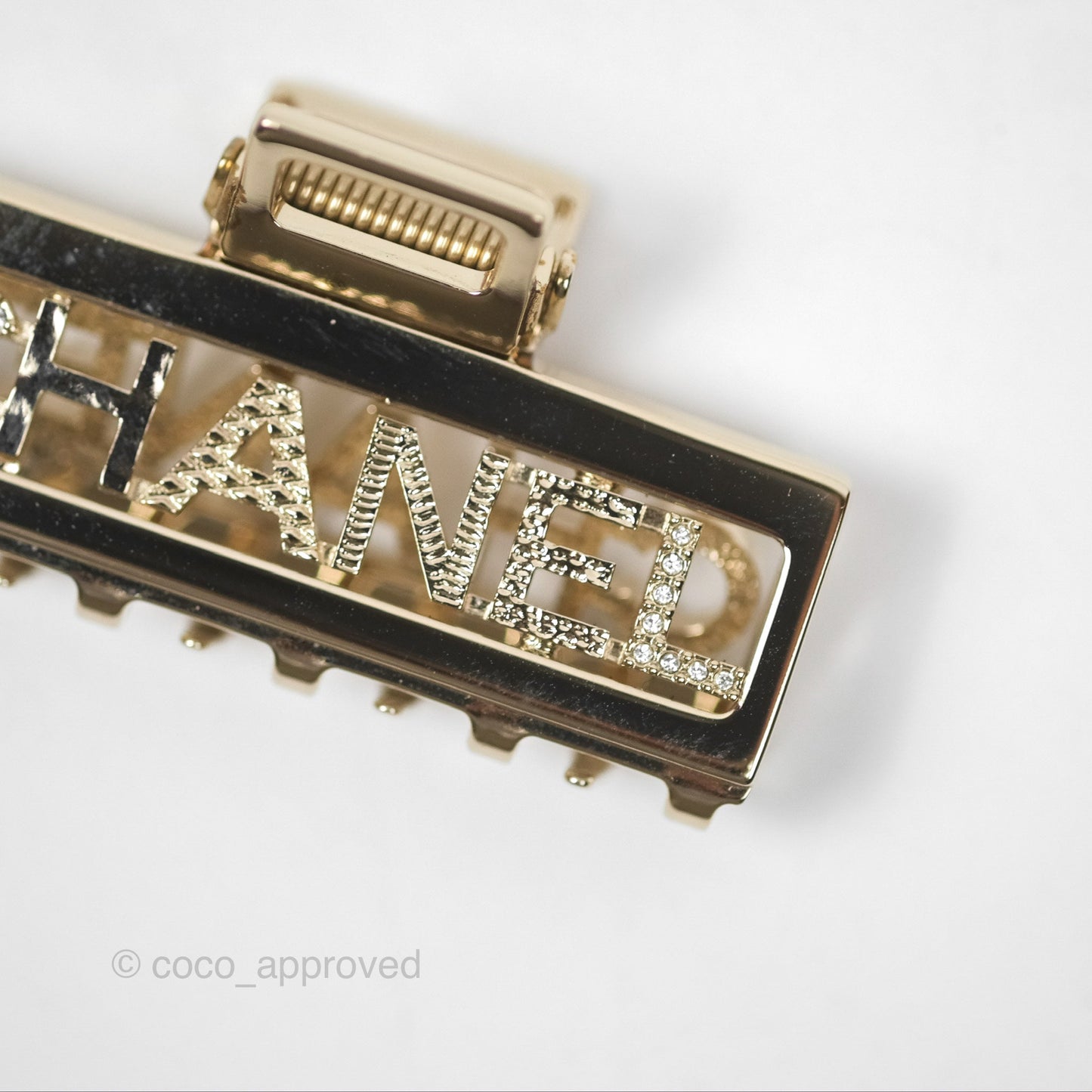 Chanel Crystal Logo Hair Claw Gold Tone 22P