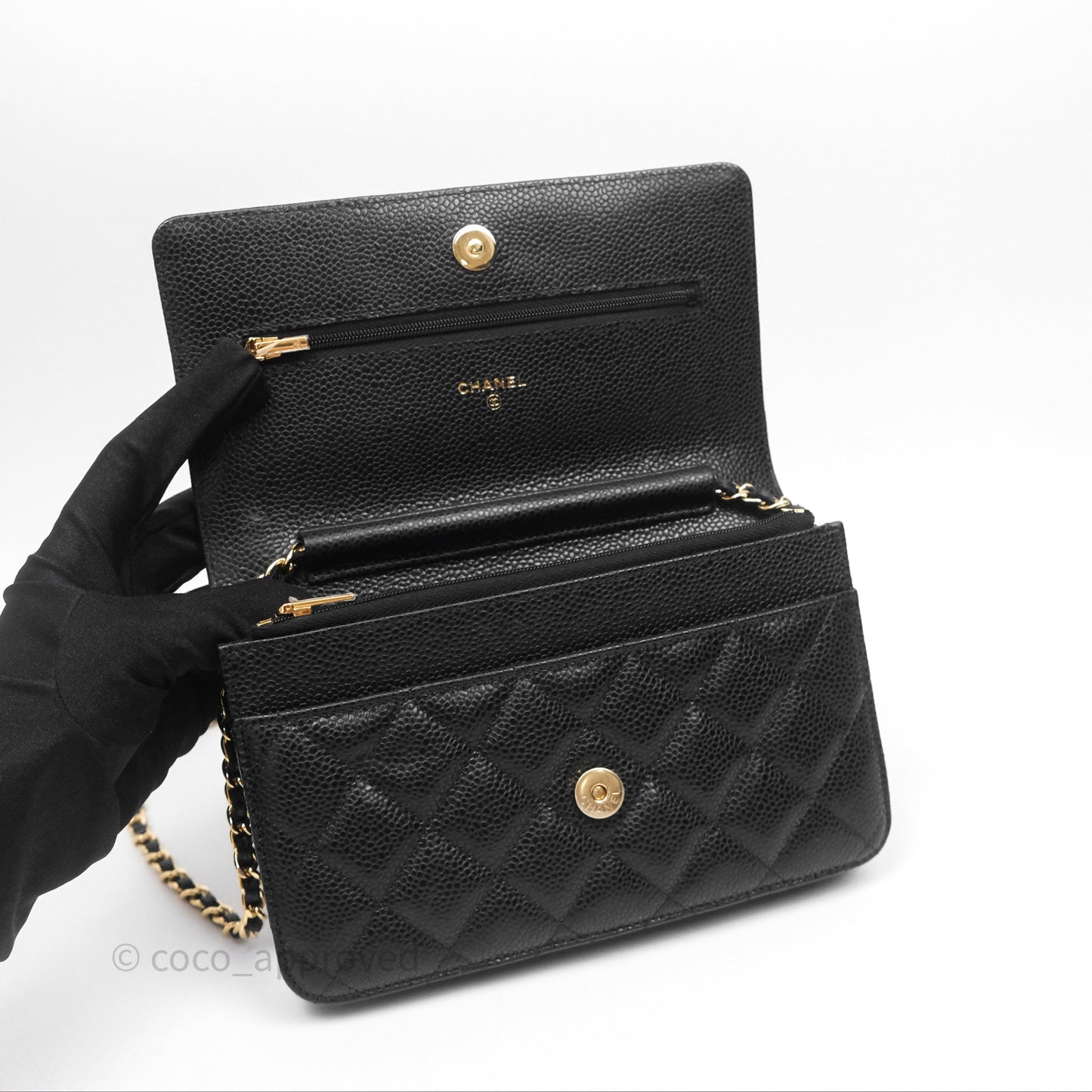 Chanel Classic Quilted Wallet On Chain WOC Black Caviar Gold Hardware