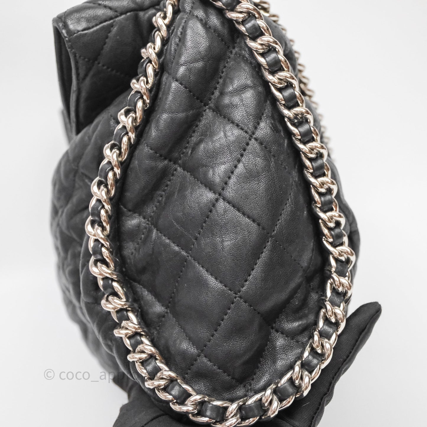 Chanel Chain Around Calfskin Hobo Black Silver Hardware