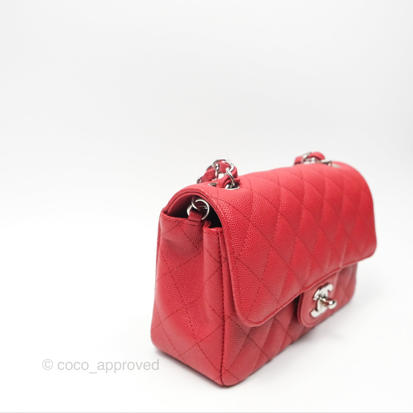 Chanel Quilted Mini Rectangular Red Caviar Silver Hardware