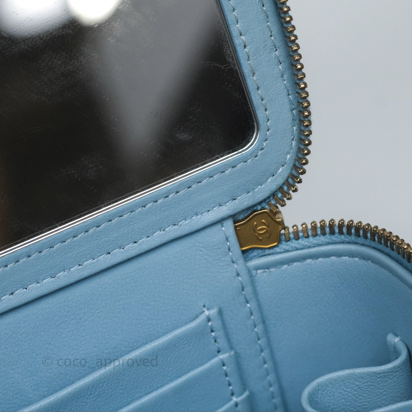 Chanel Vanity Rectangular Top Handle Blue Lambskin Gold Hardware