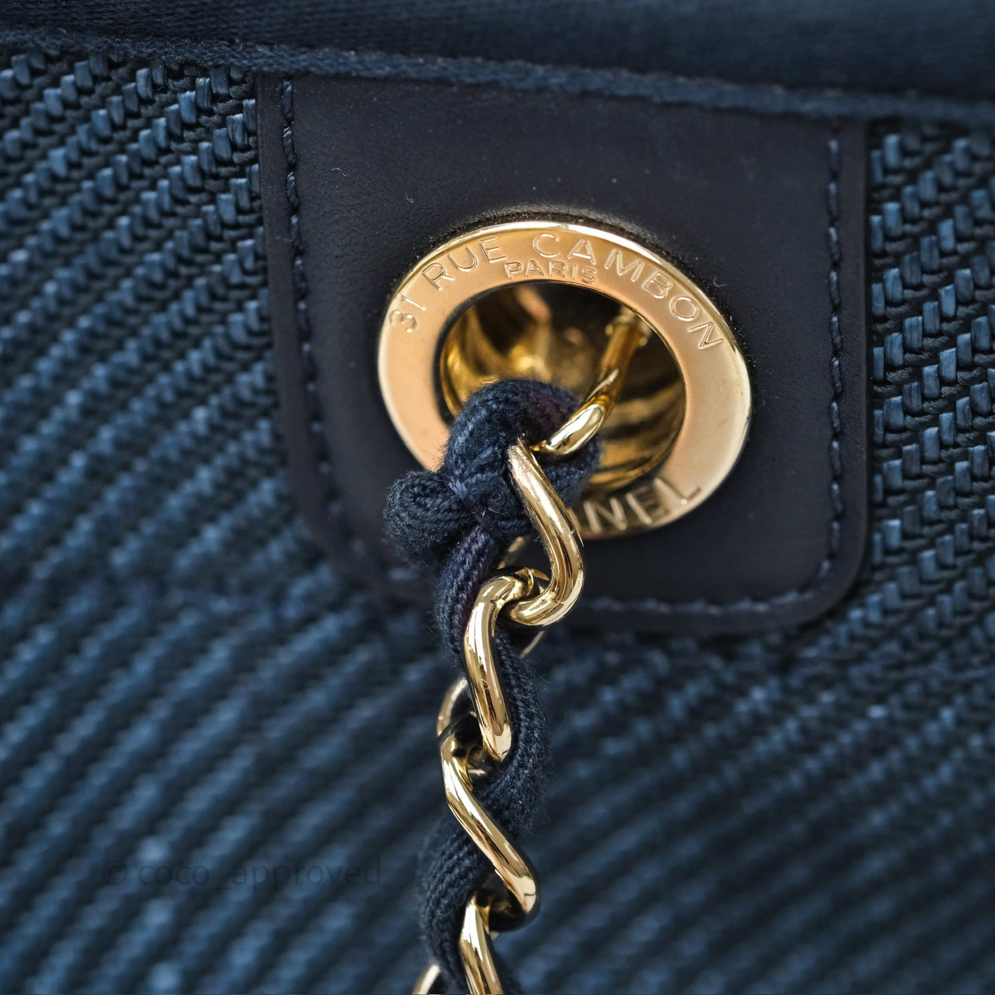 Chanel Medium Deauville Tote Navy Raffia Gold Hardware