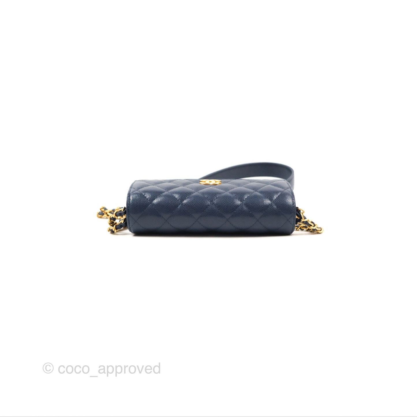 Chanel Twist Your Button Phone Bag Navy Shiny Caviar Aged Gold Hardware 22A