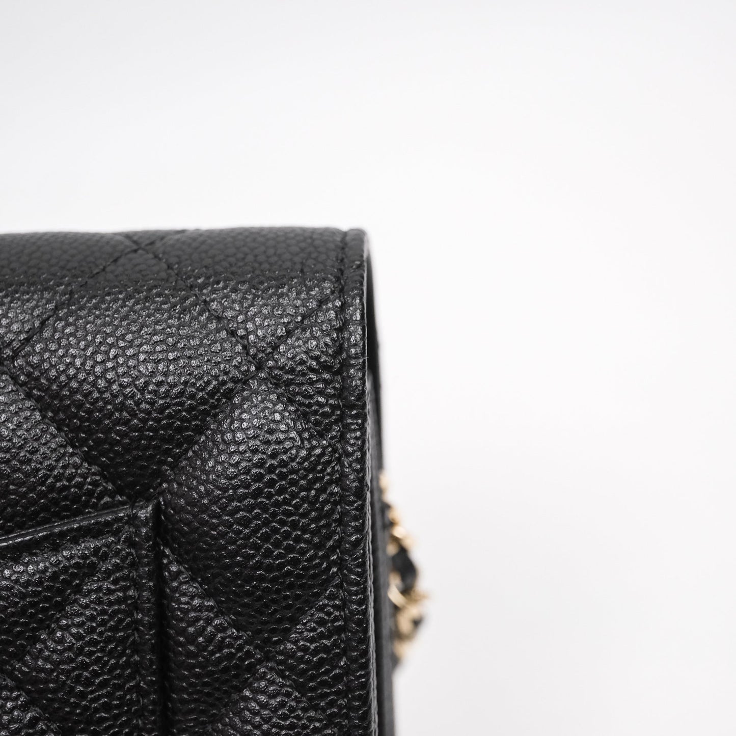 Chanel WOC With Ribbon Chain Black Caviar Gold Hardware