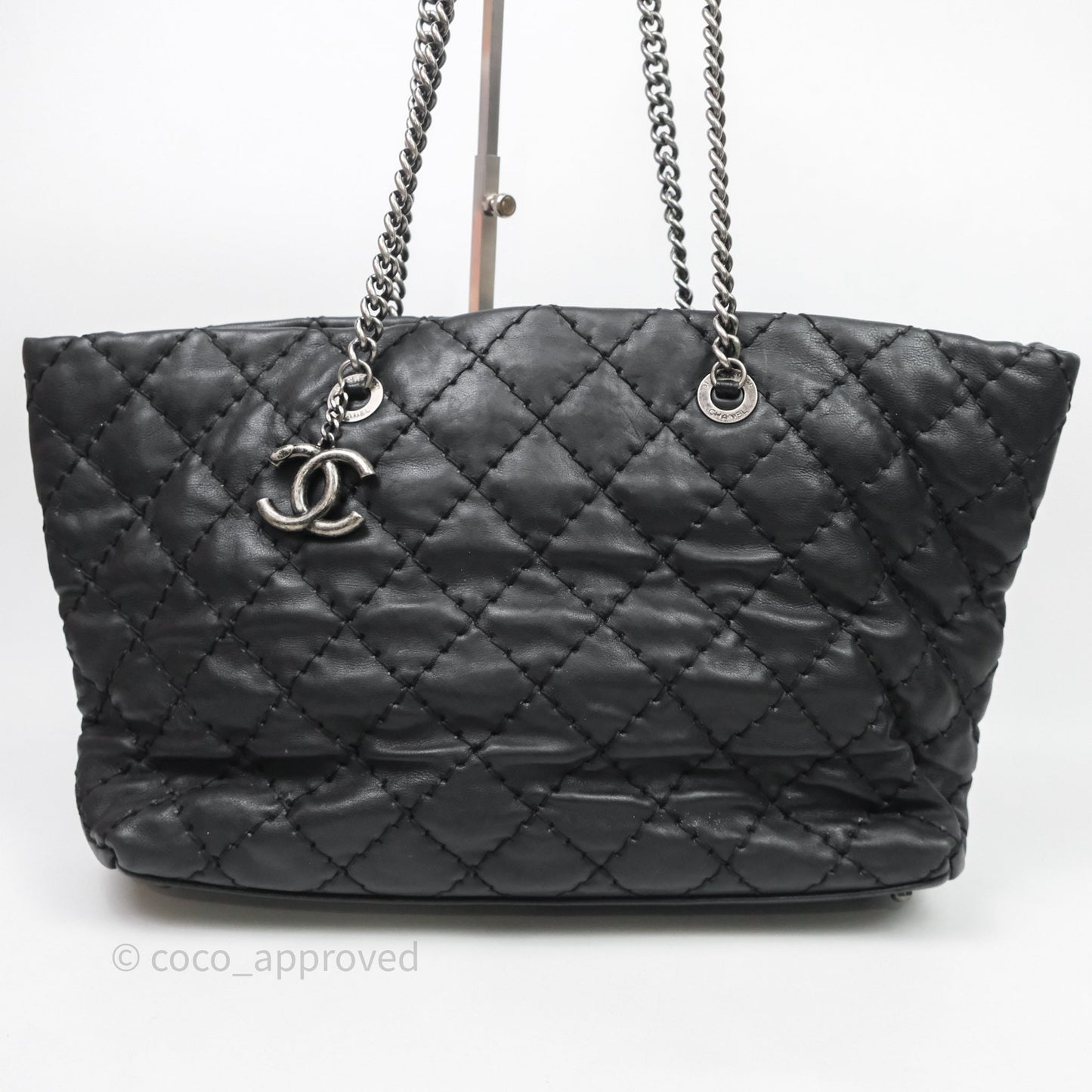 Chanel Ultimate Stitch Shopping Tote Black Calfskin Aged Silver Hardware