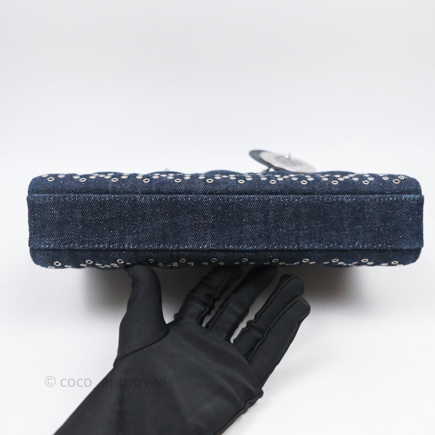 Christian Dior Medium Lady D-Joy Denim Eyelet Silver Hardware
