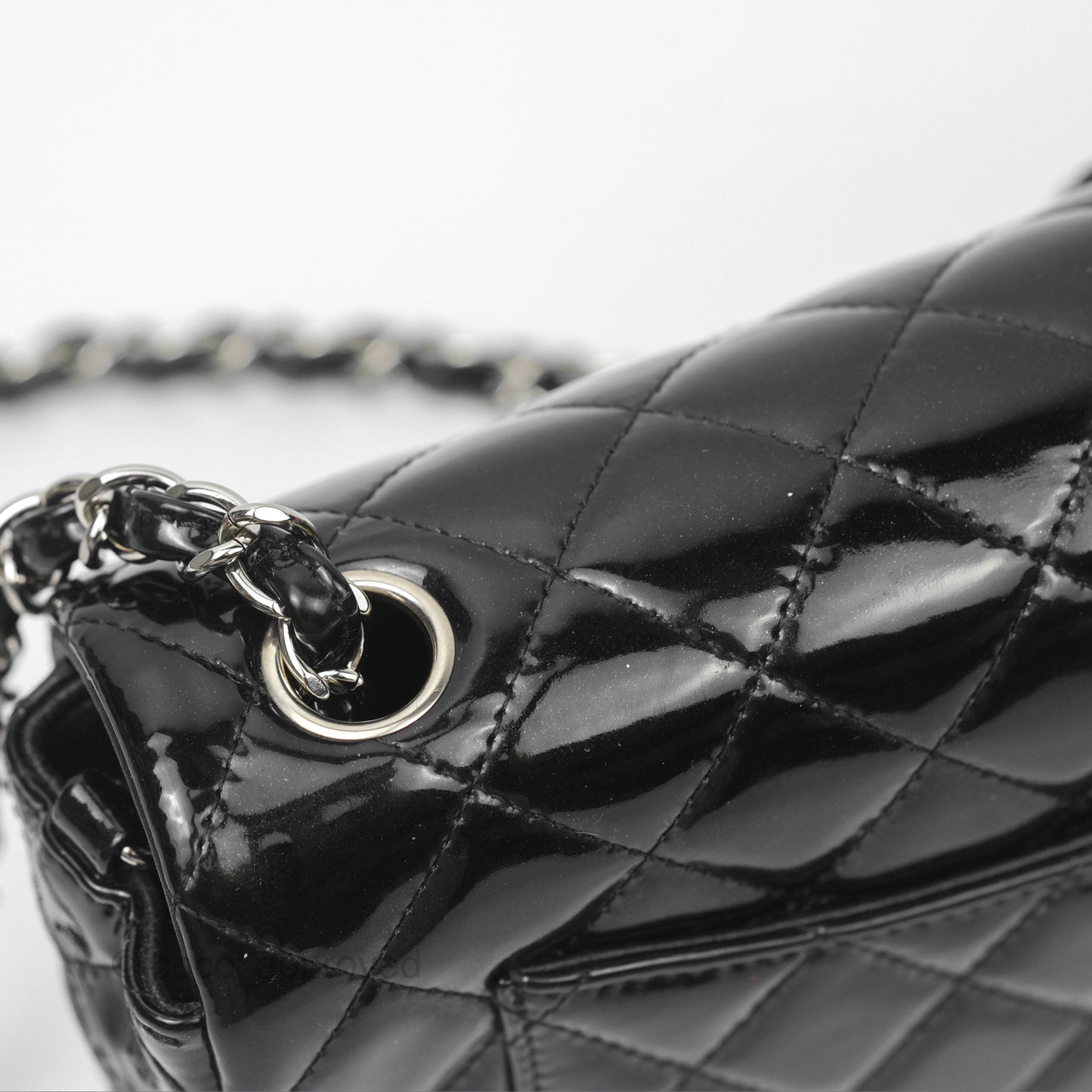 Chanel Quilted Mini Rectangular Flap Black Patent Silver Hardware