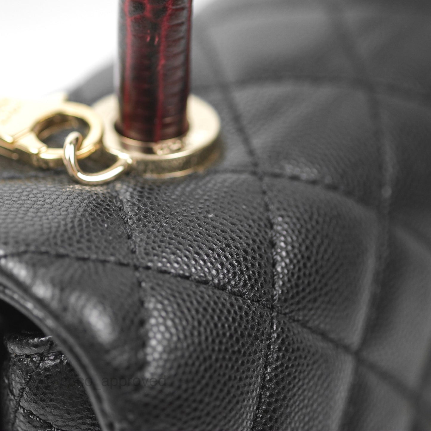 Chanel Small Coco Handle Black Caviar Gold Hardware Lizard Embossed Handle