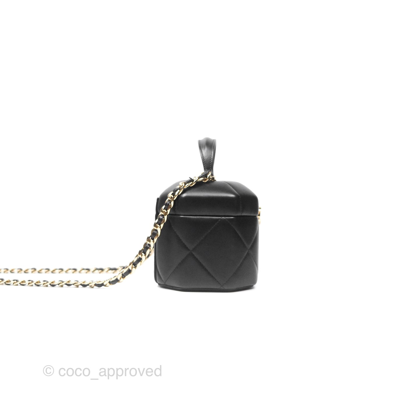 Chanel Small Hexagon Vanity Case Black Lambskin Gold Hardware
