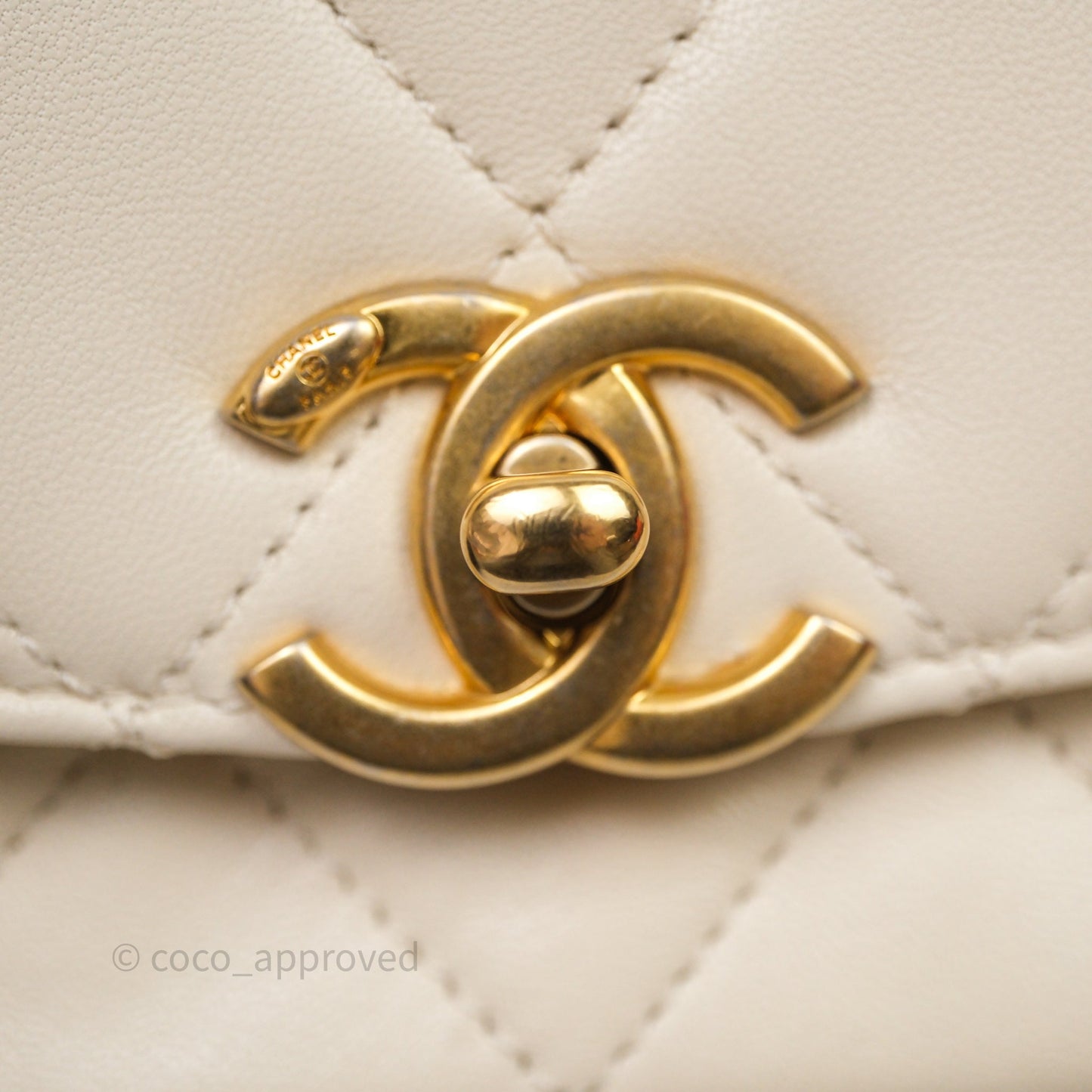 Chanel Flap with Coin Charm Ivory White Lambskin Aged Gold Hardware