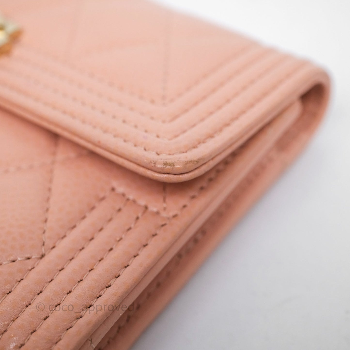 Chanel Quilted Boy Medium Trifold Flap Wallet Pink Caviar Gold Hardware