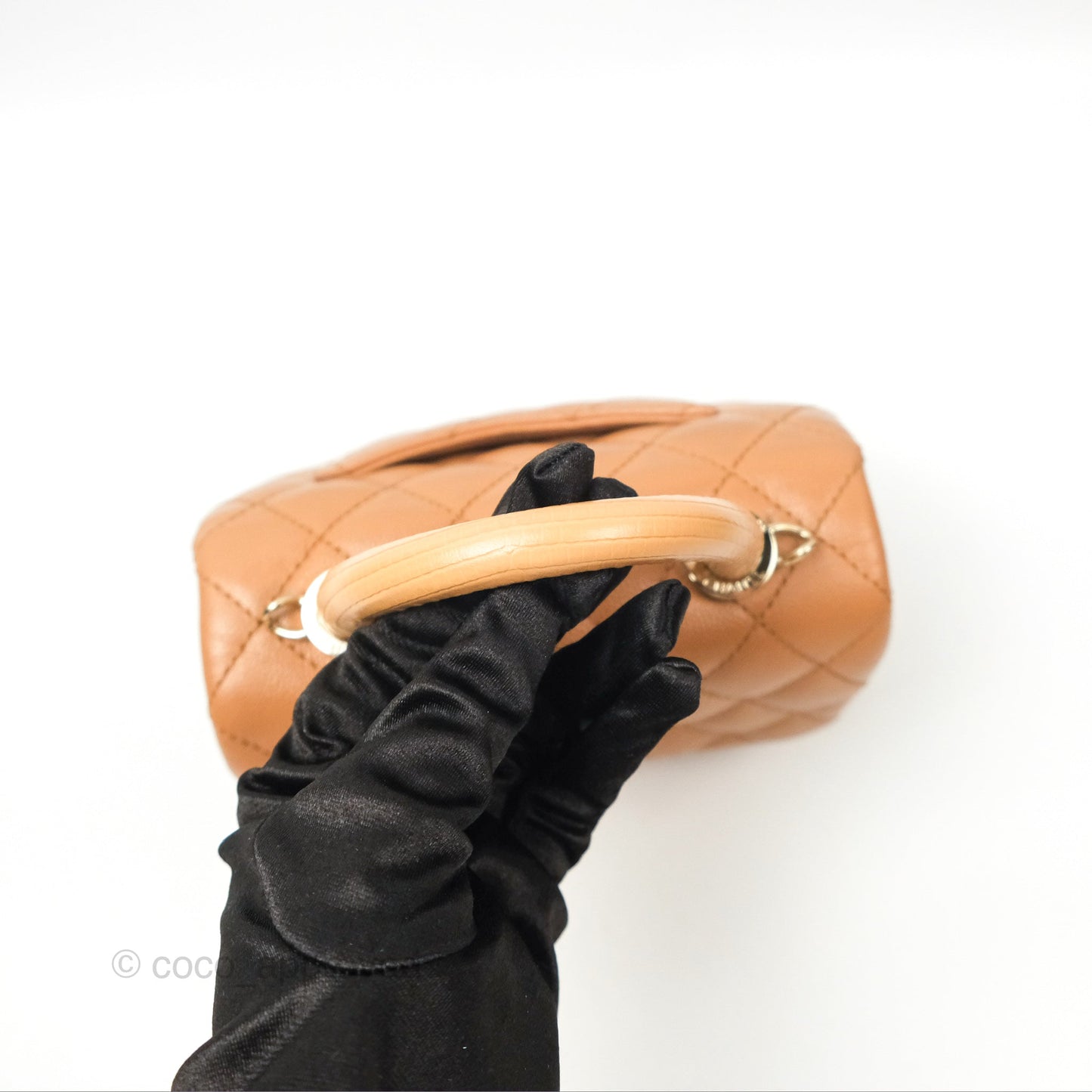 Chanel Mini Coco Handle Dark Beige Caviar Lizard Handle Gold Hardware