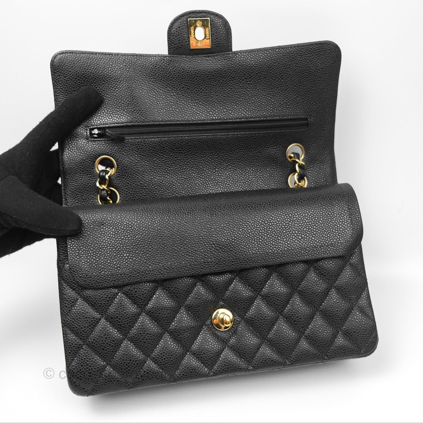 Chanel Classic M/L Medium Flap Quilted Black Caviar Gold Hardware