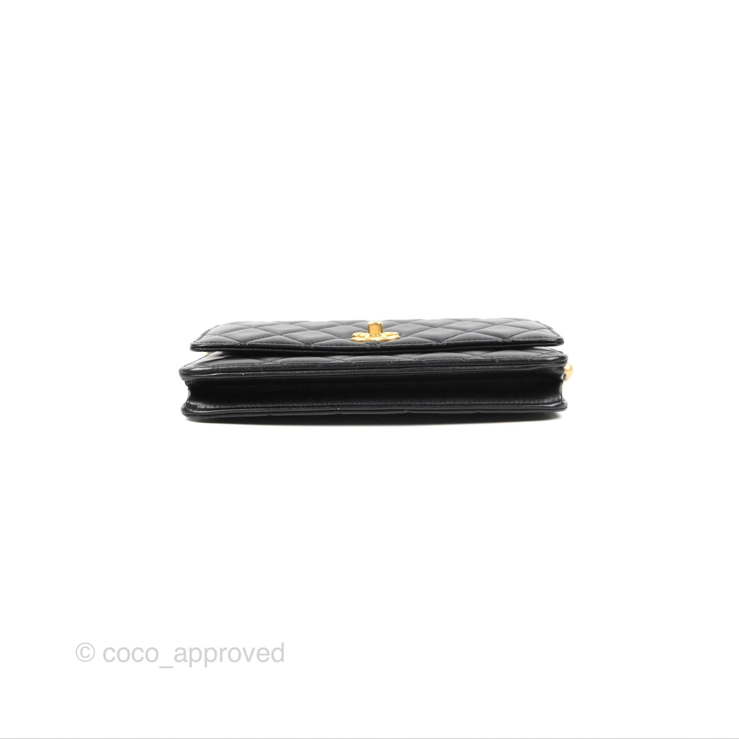Chanel Quilted Pearl Crush Wallet on Chain WOC Black Lambskin Aged Gold Hardware