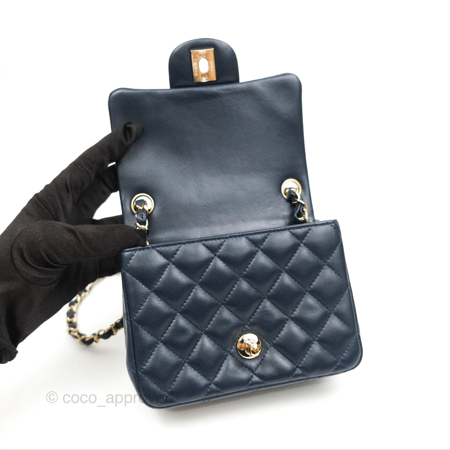 Chanel Mini Square Quilted Navy Lambskin Gold Hardware