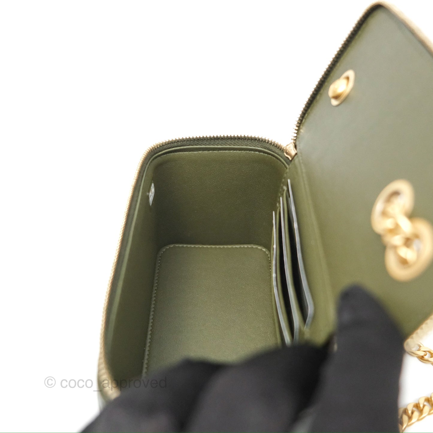 Chanel All Slide Vanity with Adjustable Chain Dark Olive Green Lambskin Aged Gold Hardware