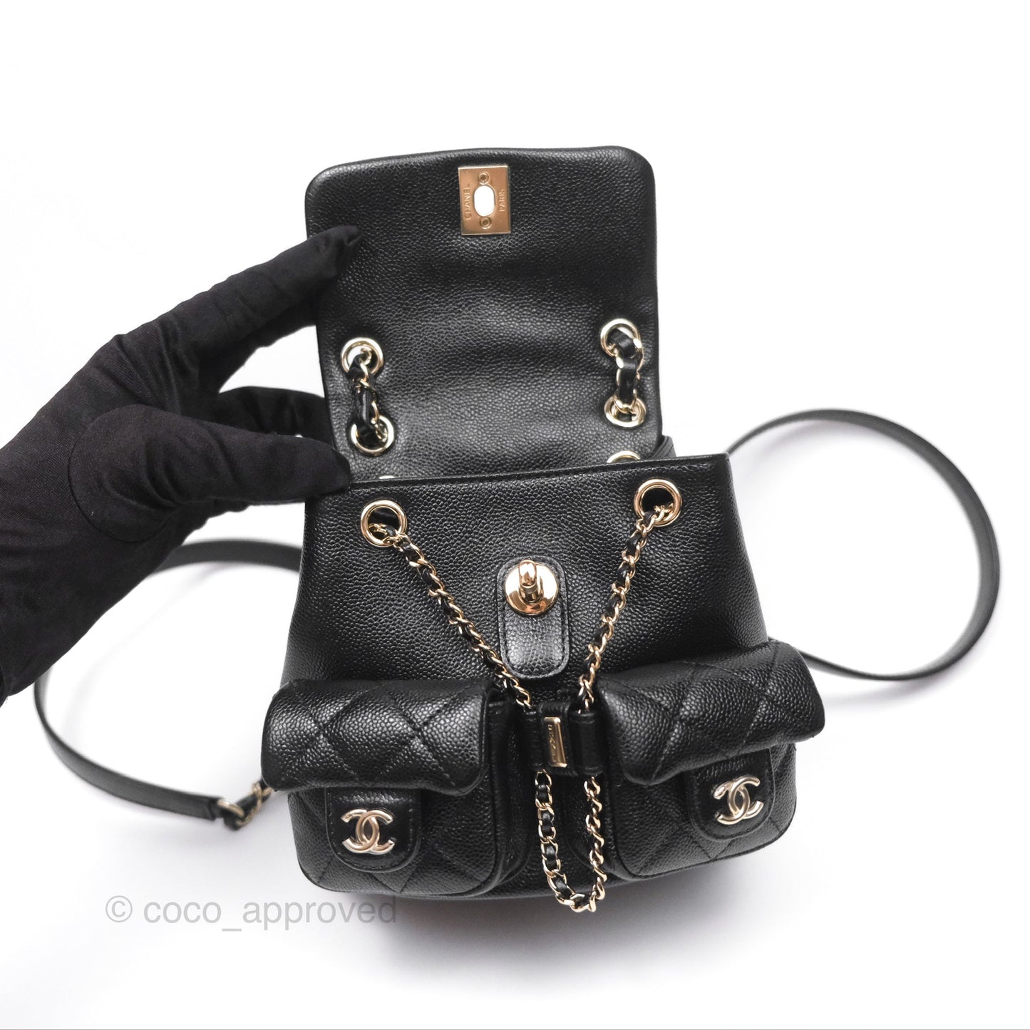 Chanel Duma Backpack Small Black Caviar Gold Hardware