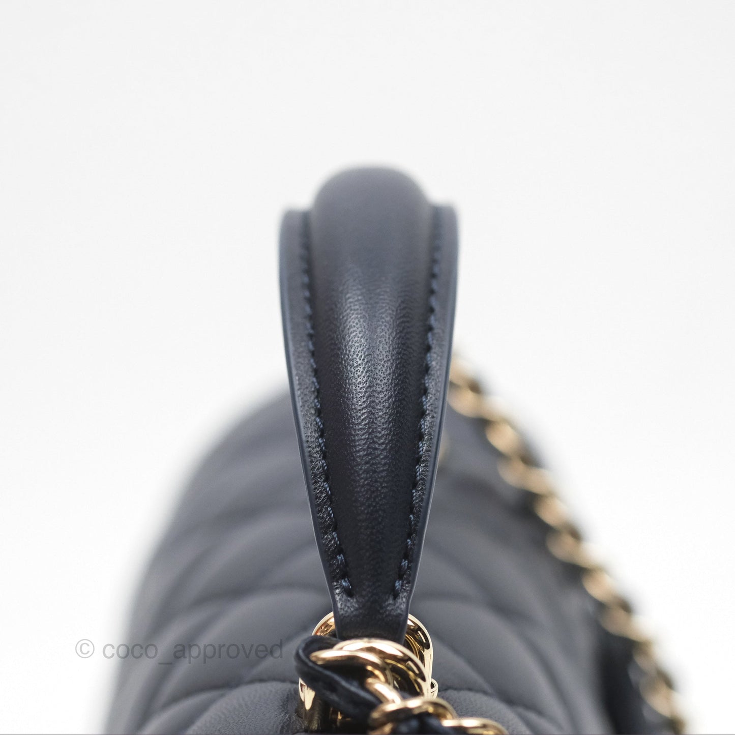 Chanel Top Handle Mini Rectangular Flap Bag Navy Lambskin Gold Hardware