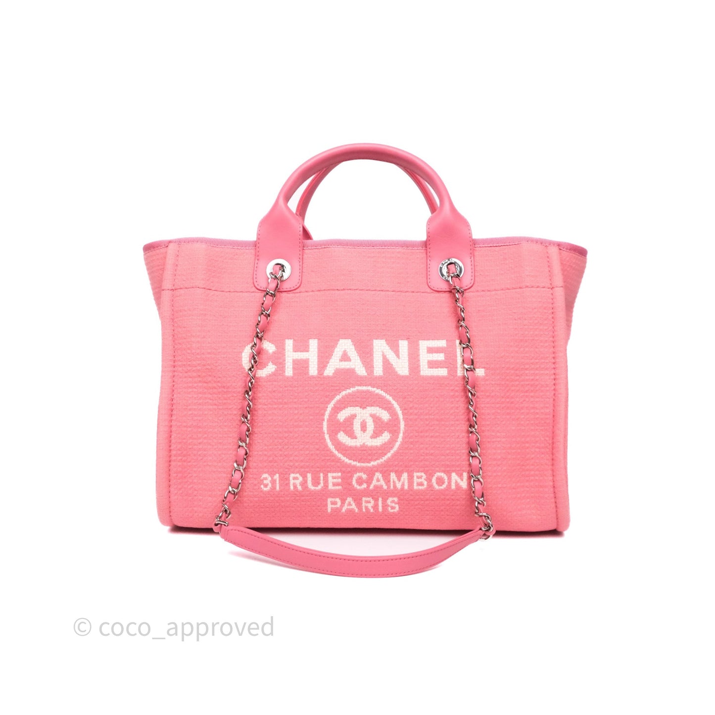 Chanel New Small Deauville Tote Pink Cotton Sliver Hardware