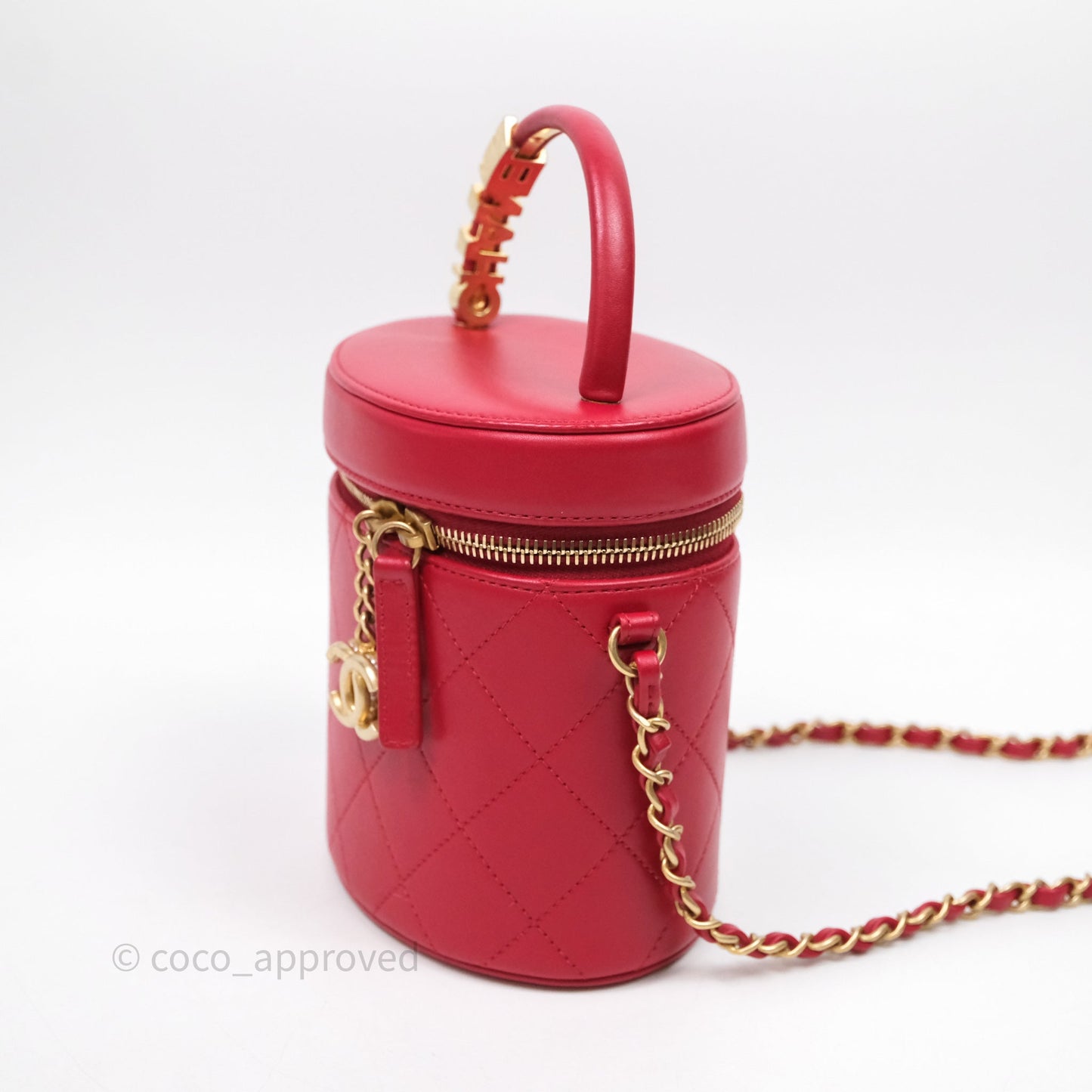 Chanel CC Vanity Case Red Calfskin Aged Gold Hardware