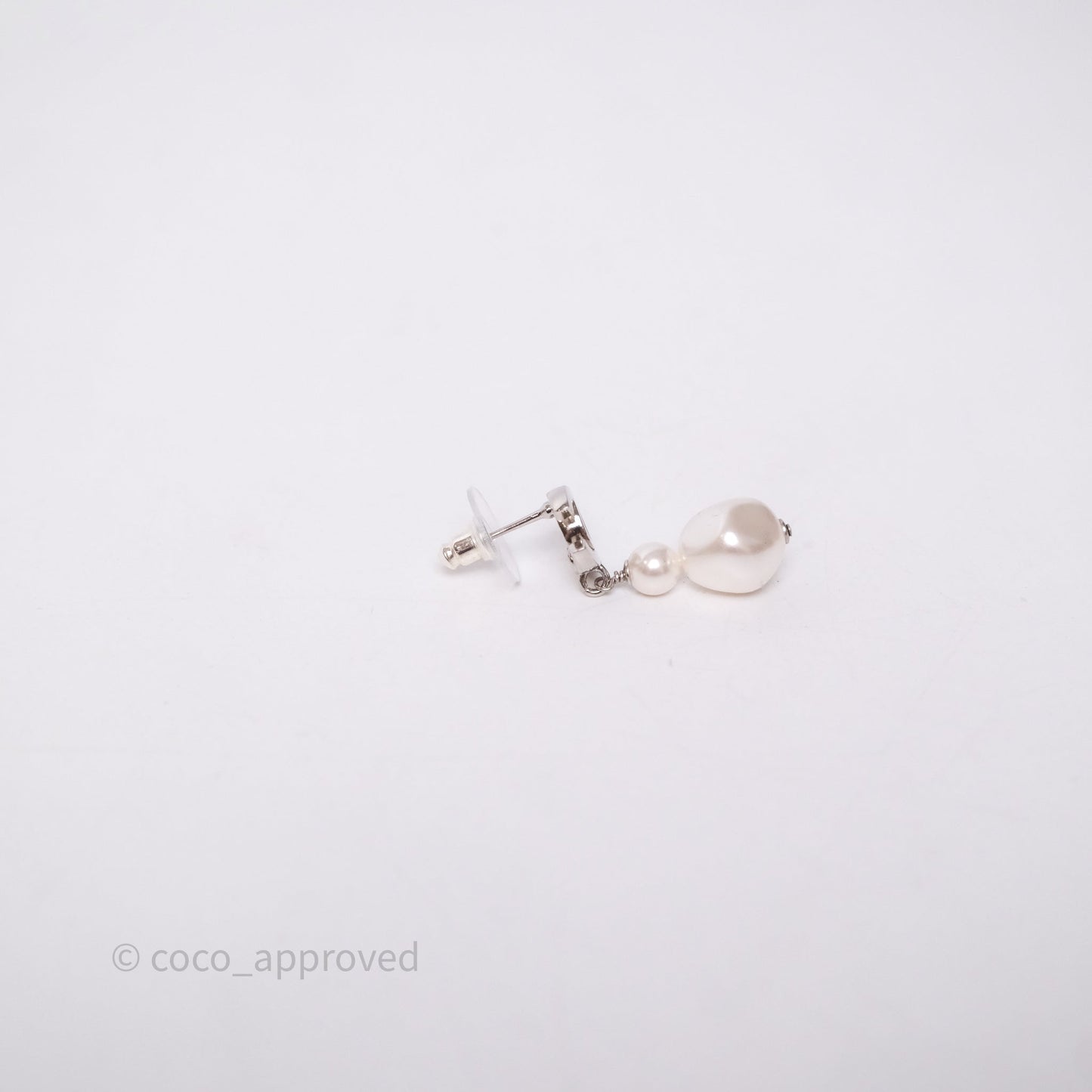 Chanel Drop CC Pearls Earrings Silver Tone 26S