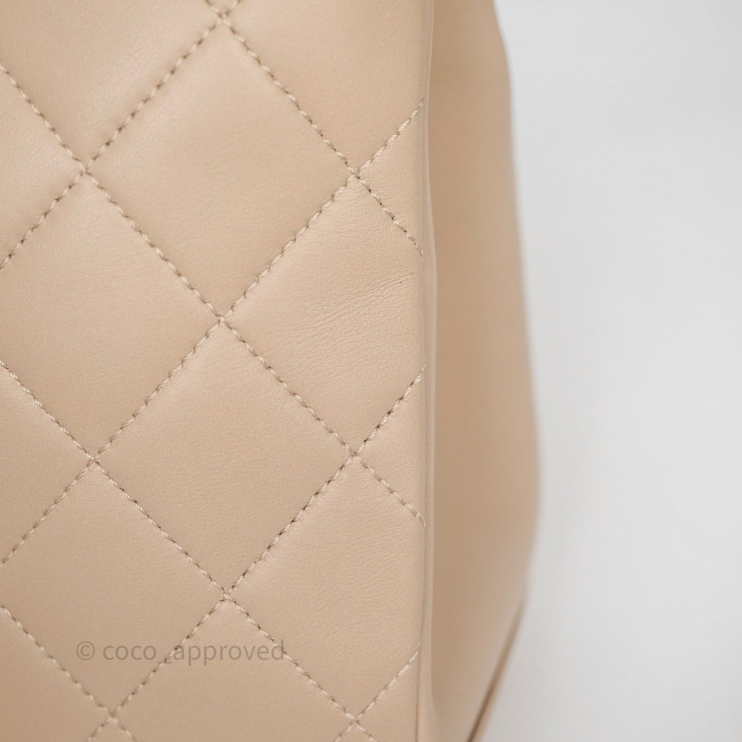 Chanel Quilted Top Handle Carry Chic Bag Beige Lambskin Gold Hardware