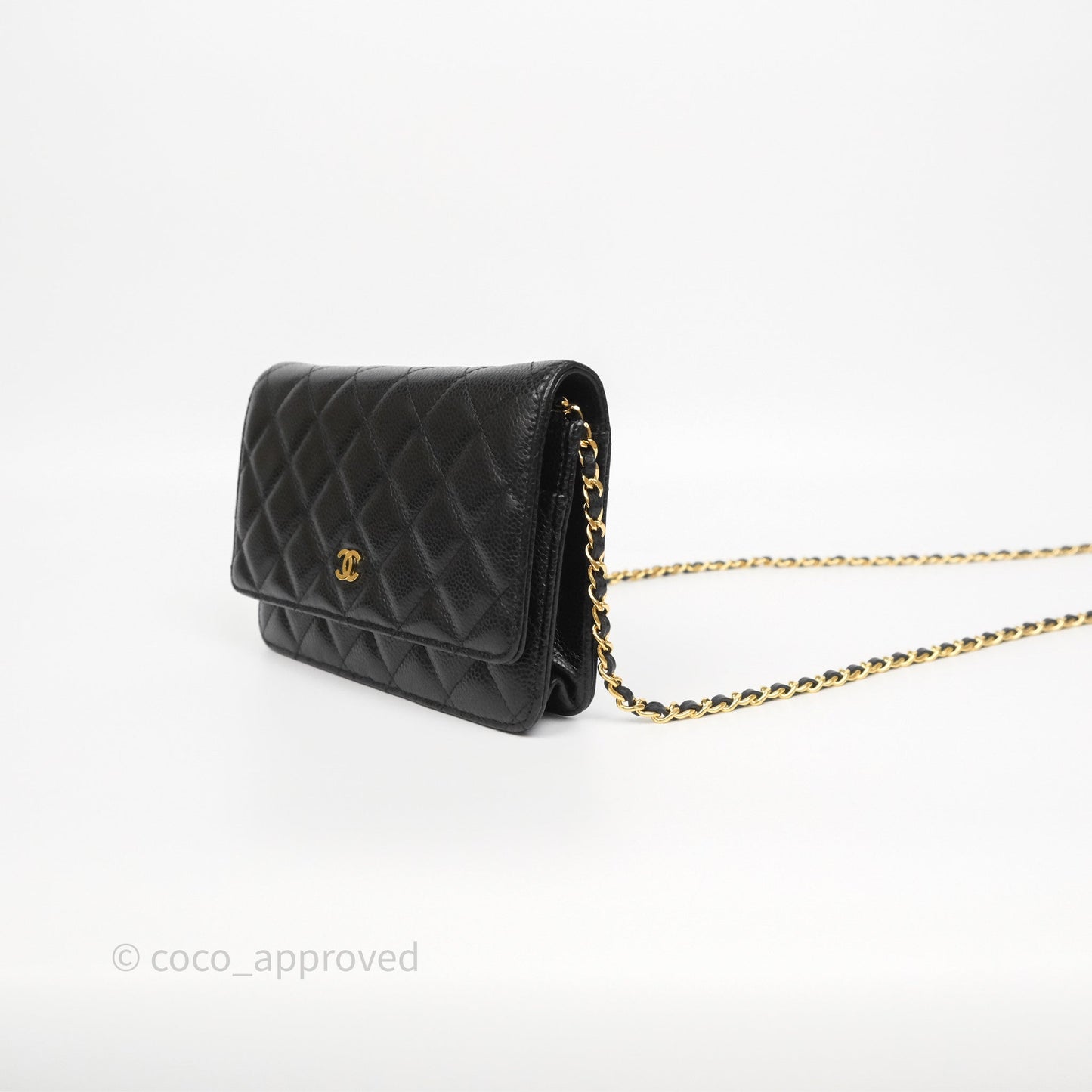 Chanel Classic Wallet On Chain WOC Quilted Black Caviar Gold Hardware
