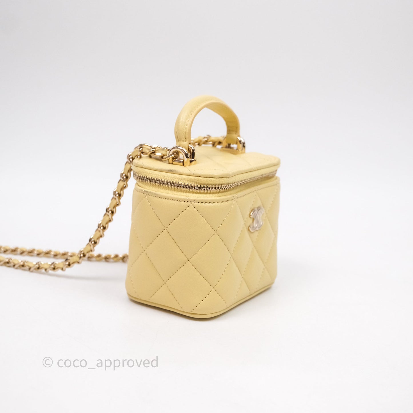 Chanel Mini Top Handle Vanity With Chain Yellow Lambskin Gold Hardware