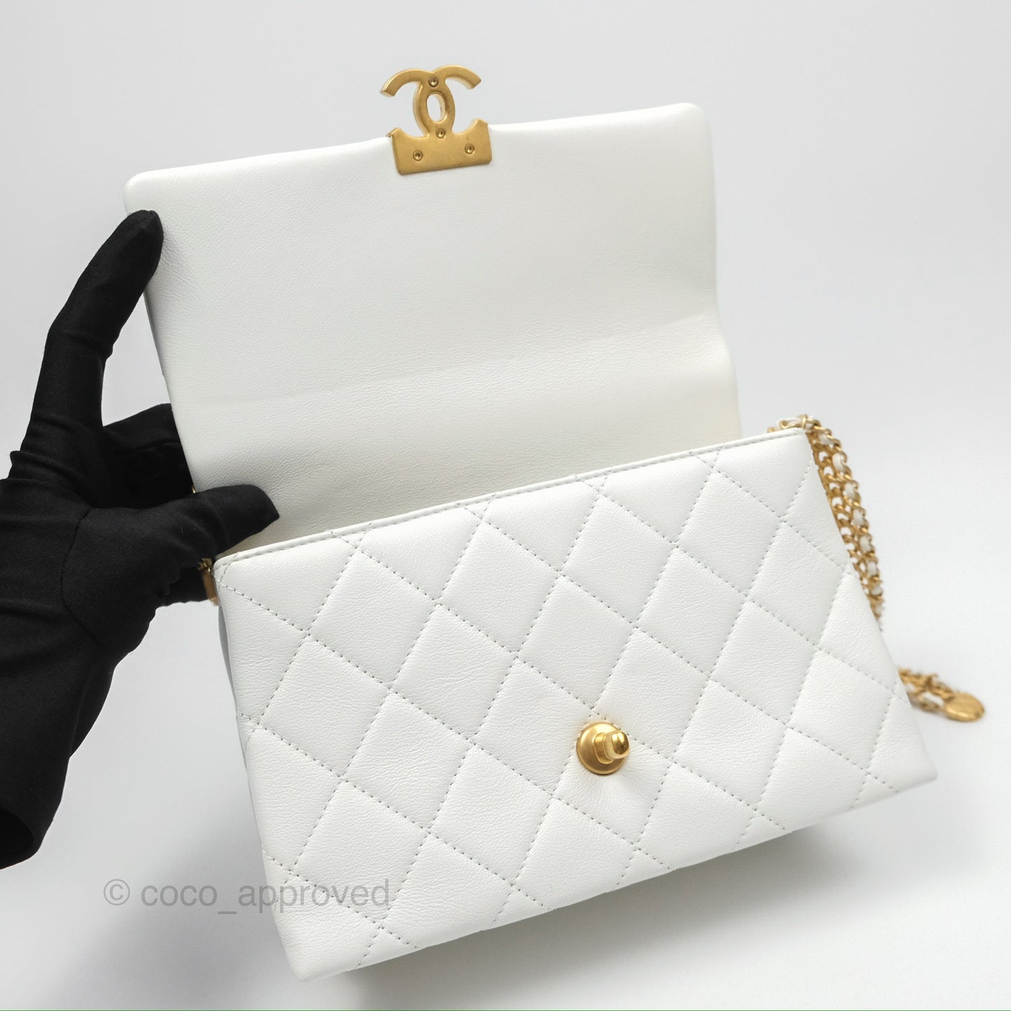 Chanel Adjustable Flap Bag White Calfskin Aged Gold Hardware