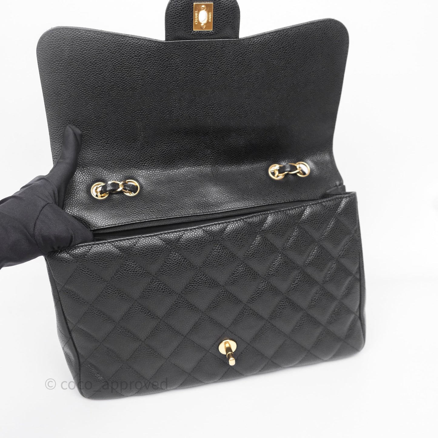 Chanel Jumbo Single Flap Black Caviar Gold Hardware⁣⁣