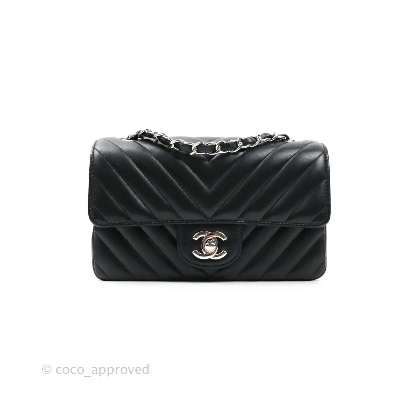 Chanel Classic Chevron Mini Rectangular Flap Black Lambskin Silver Hardware