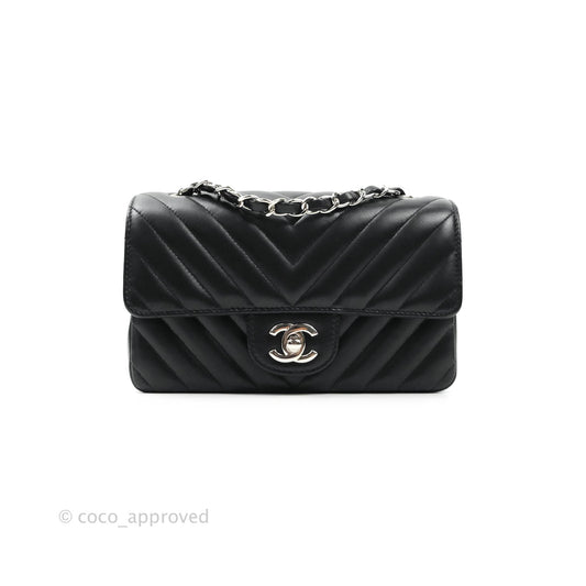 Chanel Classic Chevron Mini Rectangular Flap Black Lambskin Silver Hardware