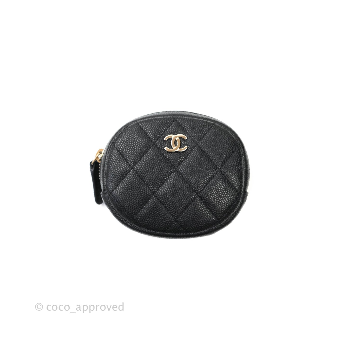 Chanel CC Round Coin Purse Black Caviar Gold Hardware
