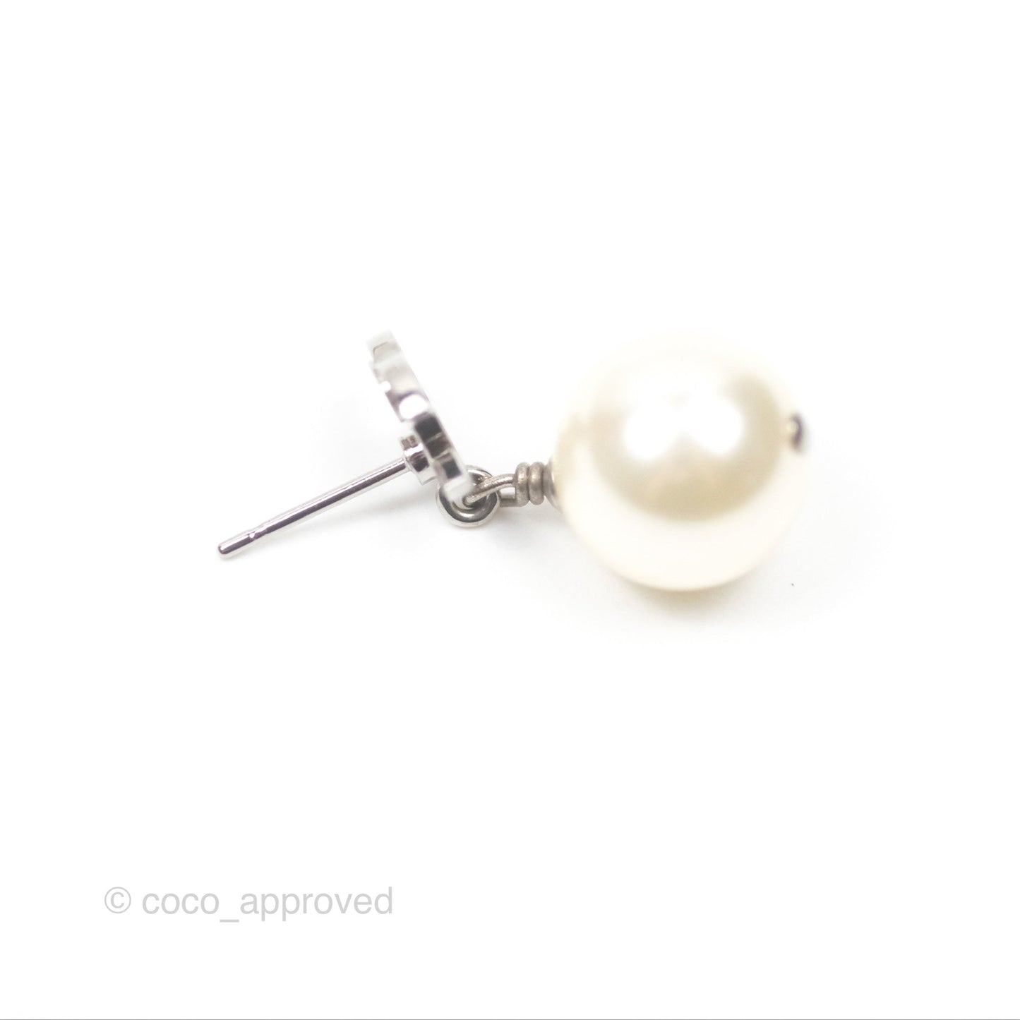 Chanel CC Crystal Pearl Drop Earrings Silver Tone 23V