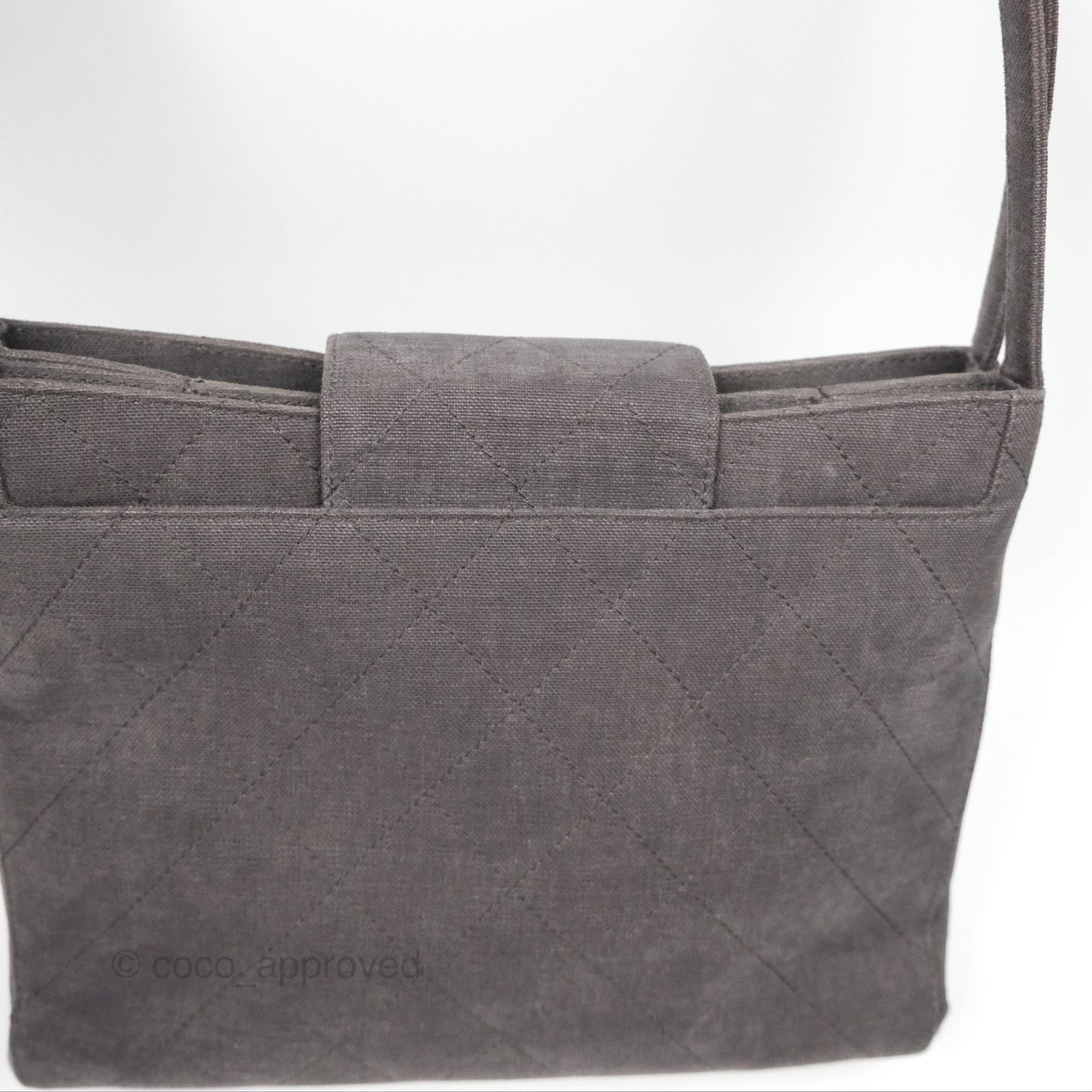 Chanel Vintage CC Lock Flap Shoulder Bag Grey Canvas 24K Gold Hardware