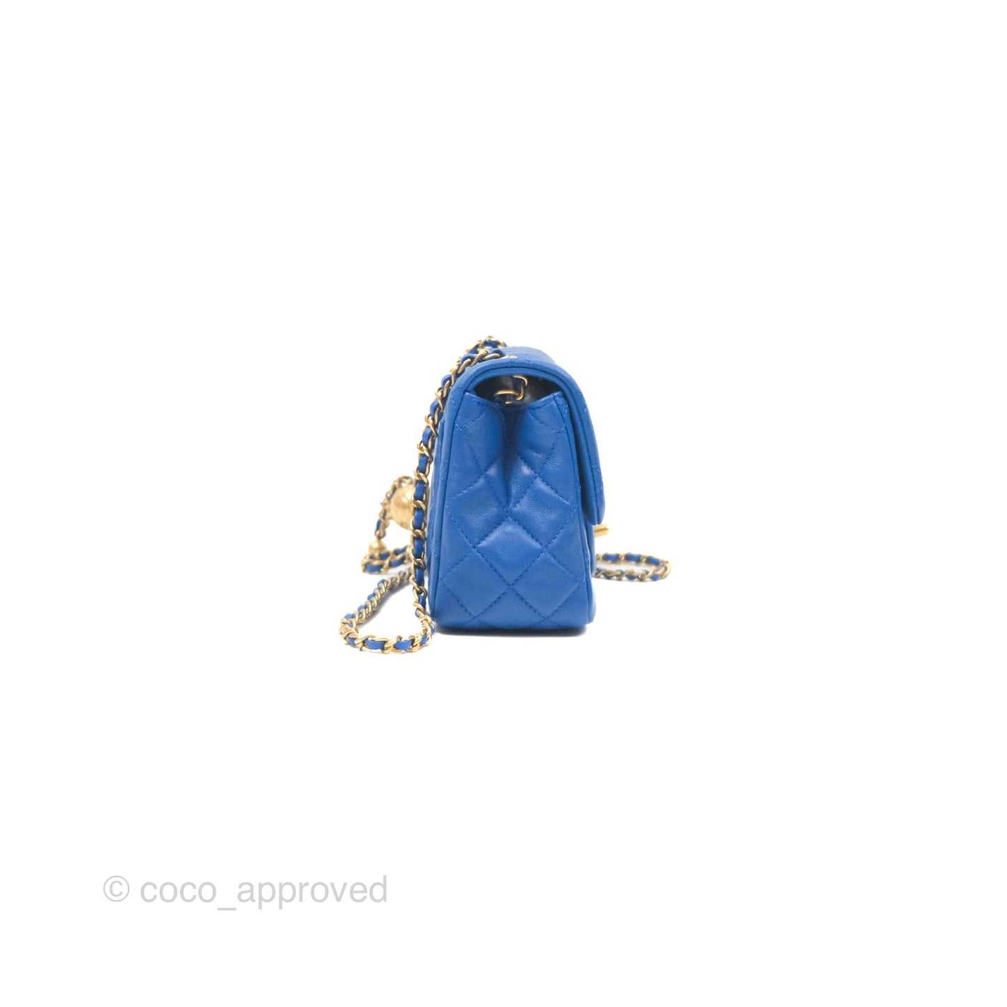 Chanel Pearl Crush Mini Square Quilted Blue Lambskin Aged Gold Hardware